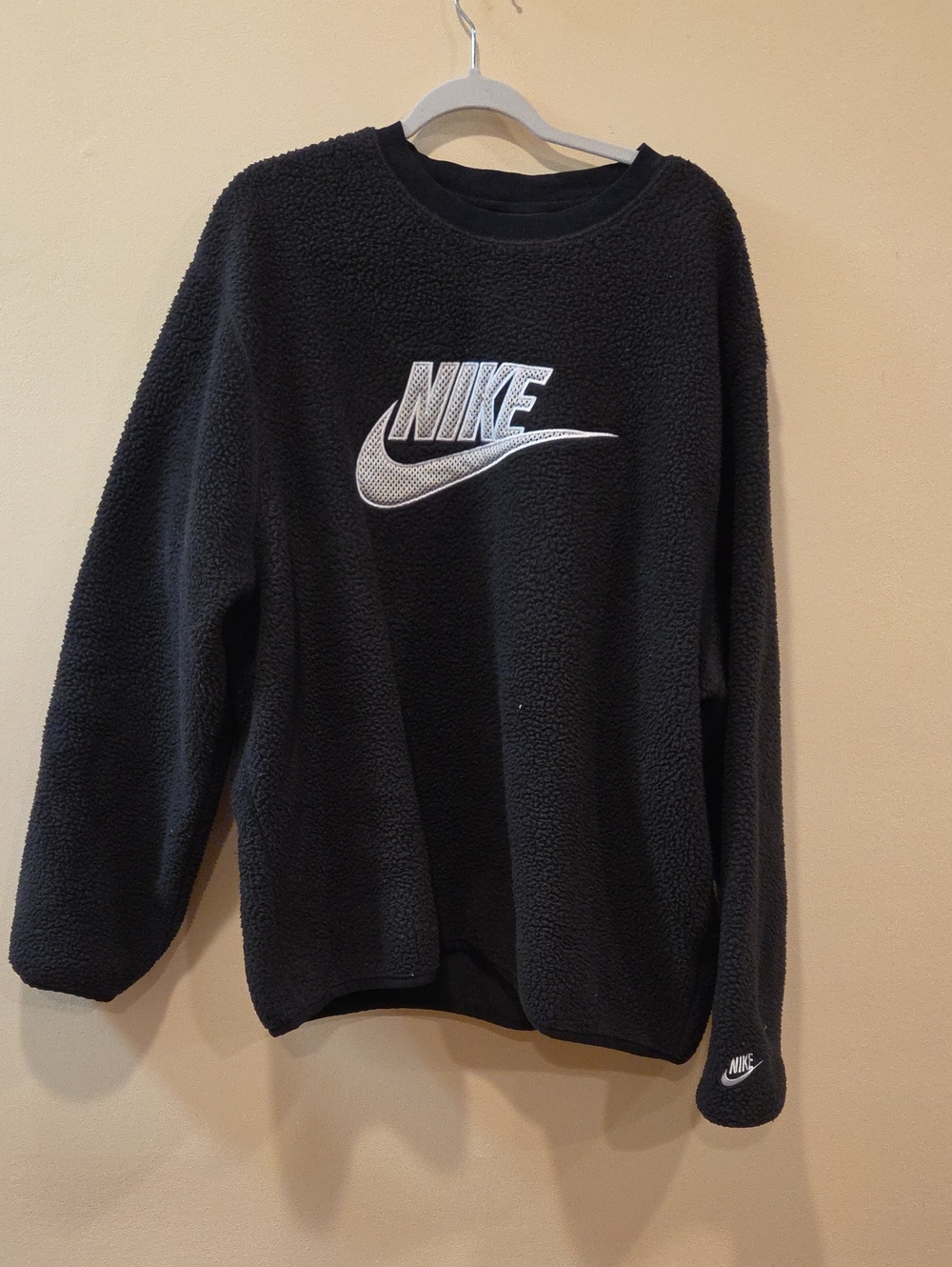 Nike Black Sherpa Crewneck with White Logo